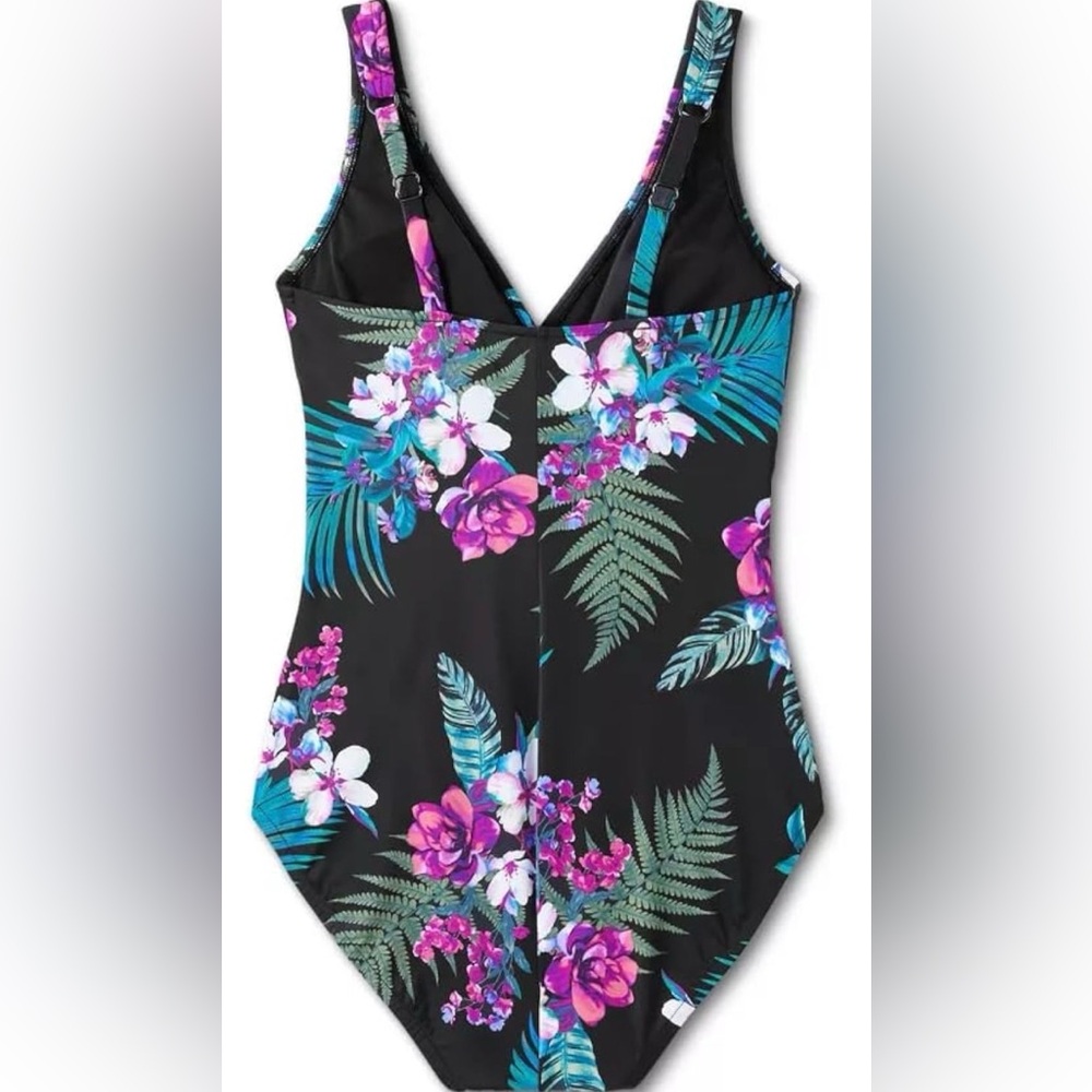 NWT Aqua Green Tropical Floral One Piece Swimsuit XL - Picture 5 of 9